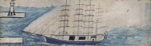 Картина "four-masted sailing ship and lighthouse" художника "уоллис альфред"