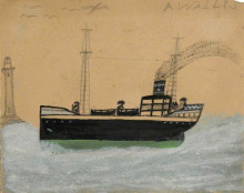 Репродукция картины "green and black steamer, lighthouse and seagulls" художника "уоллис альфред"