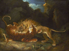 Картина "fight between a lion and a tiger" художника "уорд джеймс"