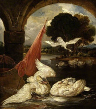 Репродукция картины "the descent of the swan" художника "уорд джеймс"