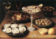 Копия картины "still life with oysters and pastries" художника "беерт осиас"