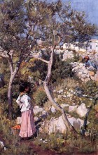Копия картины "две маленькие итальянки у деревни" художника "уотерхаус джон уильям"