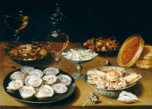 Картина "dishes with oysters, fruit, and wine" художника "беерт осиас"