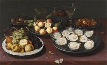 Репродукция картины "still life of fruit and a plate of oysters" художника "беерт осиас"