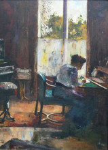 Копия картины "woman at writing desk" художника "ури лессер"