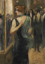 Картина "lady in black evening dress with green scarf" художника "ури лессер"