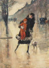 Копия картины "mutter mit kind auf einer strassenkreuzung" художника "ури лессер"