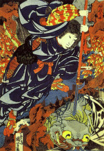 Копия картины "kamigashihime stabbing a giant spider" художника "утагава куниёси"