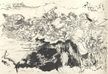 Репродукция картины "nichiren saved from the executioners sword" художника "утагава куниёси"