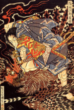 Копия картины "oki no jiro hiroari killing a monstrous tengu" художника "утагава куниёси"