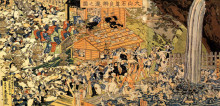 Репродукция картины "pilgrims at the roben waterfall oyama" художника "утагава куниёси"