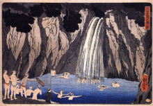Репродукция картины "pilgrims in the waterfall" художника "утагава куниёси"