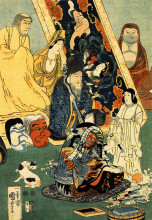 Картина "sculptor jingoro surrounded by statues" художника "утагава куниёси"