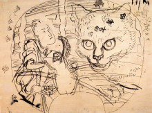 Картина "the actor ichumura meeting a cat ghost" художника "утагава куниёси"