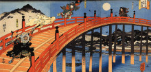 Картина "the moonlight fight between yoshitsune and benkei on the gojobashi" художника "утагава куниёси"