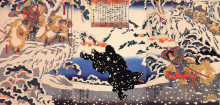 Репродукция картины "kamei rokuro and the black bear in the snow" художника "утагава куниёси"