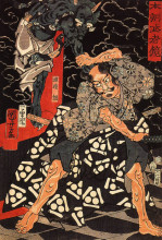 Картина "watanabe tsuna fighting the demon at the rashomon" художника "утагава куниёси"