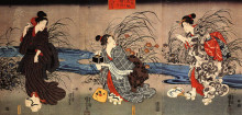 Репродукция картины "woman catching firefly by a stream" художника "утагава куниёси"