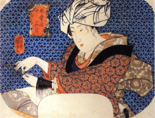 Репродукция картины "woman making a wig" художника "утагава куниёси"