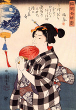 Репродукция картины "woman with fan" художника "утагава куниёси"