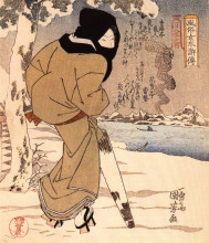 Картина "women walking in the snow" художника "утагава куниёси"