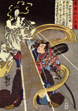 Картина "a man confronted with an apparition of the fox goddess" художника "утагава куниёси"