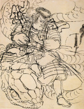 Картина "a samurai overwhelming a giant serpent" художника "утагава куниёси"