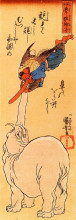 Картина "elephant catching a flying tengu" художника "утагава куниёси"