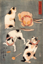 Репродукция картины "four cats in different poses" художника "утагава куниёси"
