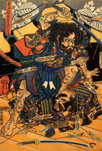 Репродукция картины "hasebe nobutsura during the taira attack on the takakura palace" художника "утагава куниёси"