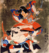 Репродукция картины "ichikawa danjuro vii and bando mitsugoro iii as soga no goro and asaina no saburo" художника "утагава кунисада"