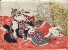 Копия картины "foreplay on a red futon" художника "утагава кунисада"