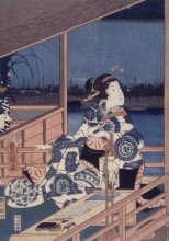 Копия картины "moonlight view of tsukuda with lady on a balcony" художника "утагава кунисада"