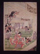 Картина "ronins attack on the house of lord kira (left panel of a triptych)" художника "утагава кунисада"