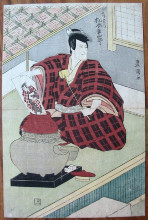 Репродукция картины "ishikawa goemon pulling a painting of himself out of a lidded jar" художника "утагава тоёкуни"