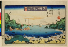 Репродукция картины "view of oshima from atami beach" художника "утагава тоёкуни ii"