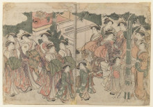 Картина "courtesan`s entourage at new year`s festival" художника "утамаро китагава"