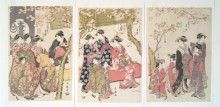 Копия картины "courtesans strolling beneath cherry trees before the daiko" художника "утамаро китагава"