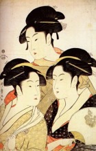 Картина "three beauties of the present day" художника "утамаро китагава"
