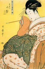 Репродукция картины "komurasaki of the tamaya with pipe in hand" художника "утамаро китагава"