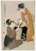 Картина "dressing a boy on the occasion of his first letting his hair grow" художника "утамаро китагава"