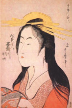Картина "kisegawa of matsubaya, from the series &#39;seven komachis of yoshiwara&#39;, c.1795 (woodblock print)" художника "утамаро китагава"