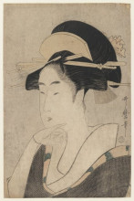 Репродукция картины "large head and bust portrait of beauty" художника "утамаро китагава"