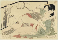 Копия картины "lovers in front of a screen" художника "утамаро китагава"