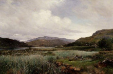 Репродукция картины "a river landscape with reeds, arthog" художника "бейтс дэвид"