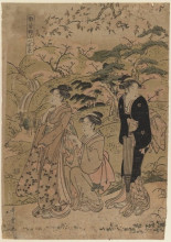 Картина "three courtesans stroll amidst cherry blossoms" художника "утамаро китагава"