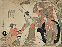 Картина "mitate of the broken cart, showing an episode of the fight between michizane and the fujiwara" художника "утамаро китагава"