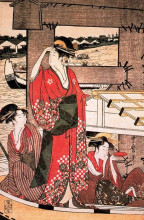 Репродукция картины "fresh breeze under the bridge ryogoku" художника "утамаро китагава"