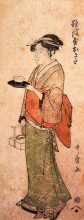 Репродукция картины "okita the tea house girl" художника "утамаро китагава"
