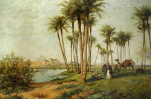 Копия картины "bedouin at an oasis with pyramids" художника "бейтс дэвид"